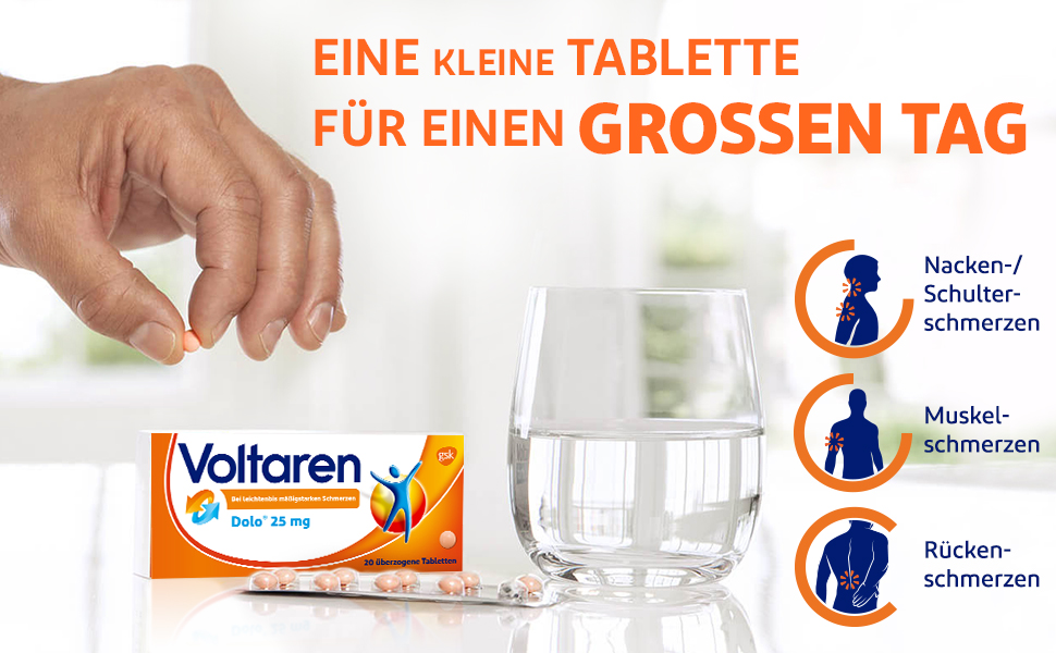 Voltaren Dolo 25mg Tabletten bei Muskel- und Rückenschmerzen mit Diclofenac  (20 St) - medikamente-per-klick.de