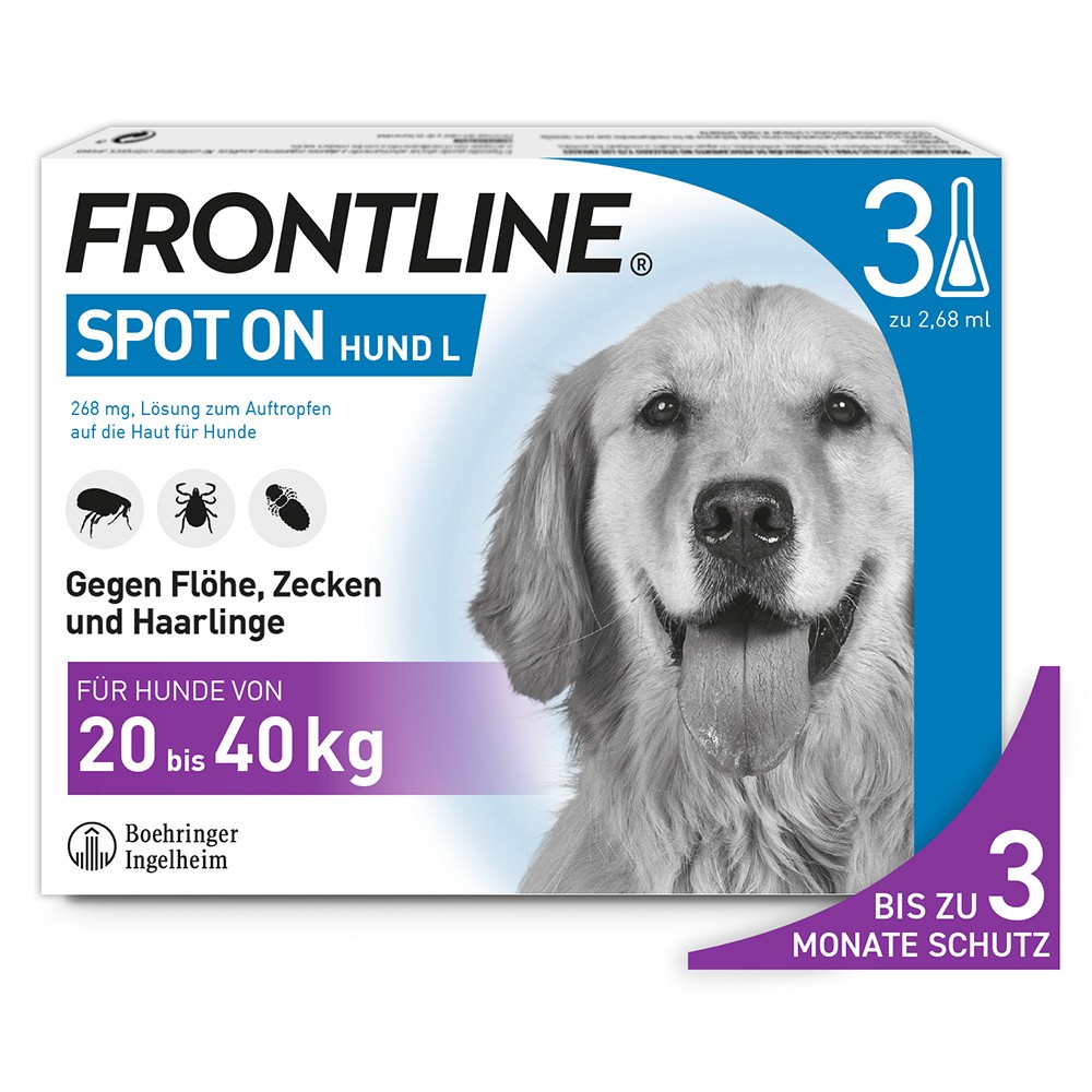 Frontline Spot On gegen Zecke und Floh bei Hunden 3St 40 kg (3 Stk) -  medikamente-per-klick.de