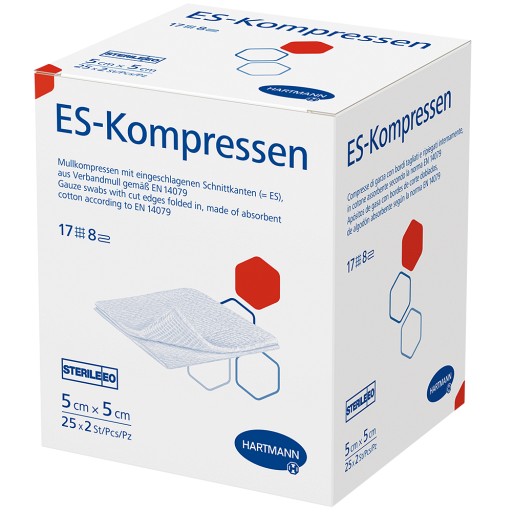 ES-KOMPRESSEN steril 5x5 cm 8fach (25X2 Stk) - medikamente-per-klick.de
