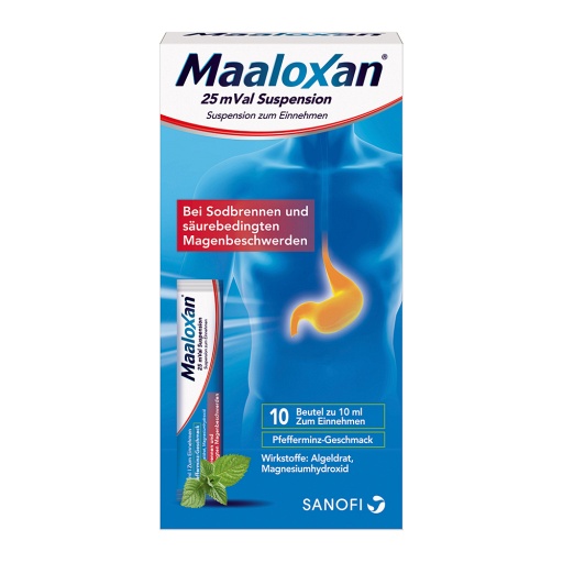 Maaloxan® 25 mVal Suspension, Suspension zum Einnehmen, 20 x 10 ml, mit  Algeldrat und Magnesiumhydroxid, bei Sodbrennen und säurebedingten  Magenbeschwerden - medikamente-per-klick.de