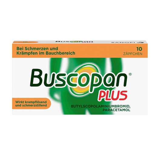 Buscopan® PLUS Zäpfchen 10 Stück mit Paracetamol bei stärkeren Schmerzen  und Krämpfen im Bauchbereich - medikamente-per-klick.de