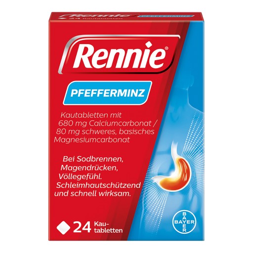 Rennie® Pfefferminz gegen Sodbrennen 24 Kautabletten (24 Stk) -  medikamente-per-klick.de