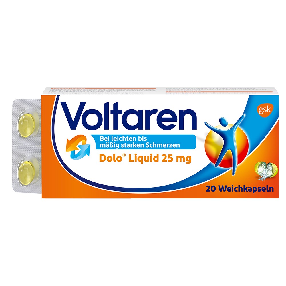 Voltaren Dolo Liquid 25 mg Weichkapseln für Schmerzlinderung mit Diclofenac  (20 St) - medikamente-per-klick.de