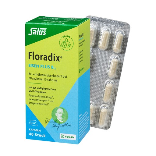 FLORADIX Eisen plus B12 vegan Kapseln (40 Stk) - medikamente-per-klick.de