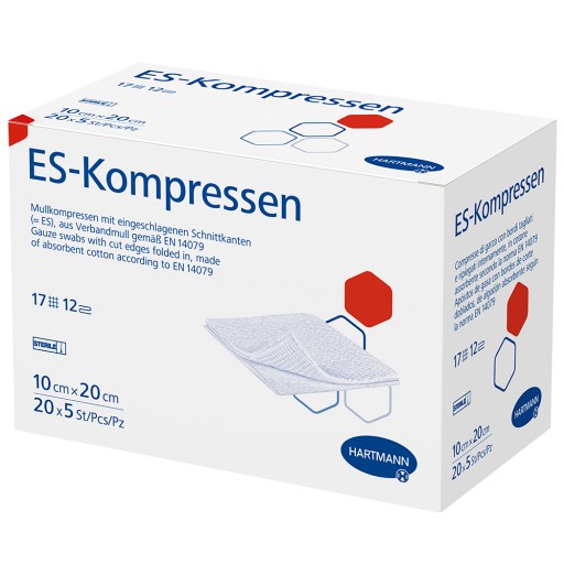 ES-KOMPRESSEN steril 10x20 cm 12fach Großpackung (20X5 Stk) -  medikamente-per-klick.de