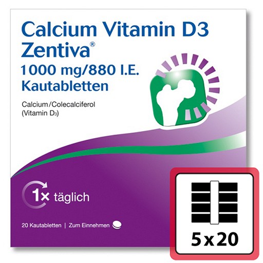 CALCIUM VITAMIN D3 Zentiva 1000 mg/880 I.E. Kautab (100 Stk) -  medikamente-per-klick.de