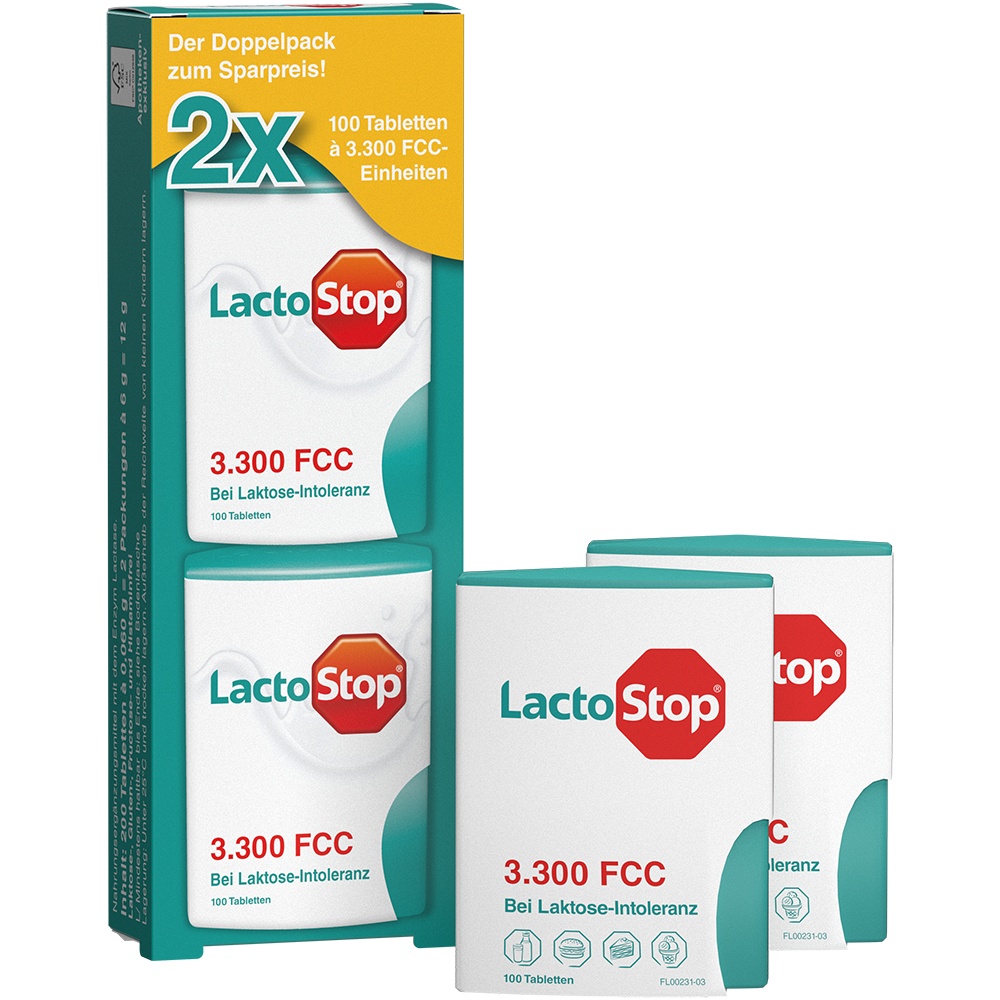 LACTOSTOP 3.300 FCC Tabletten Klickspender Dop.Pa. (2X100 Stk) -  medikamente-per-klick.de