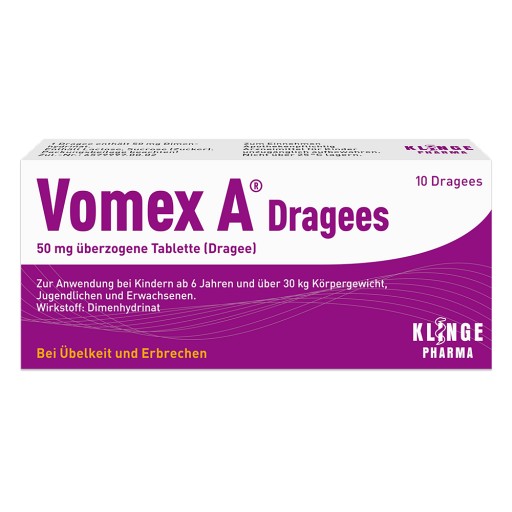 VOMEX A Dragees 50 mg überzogene Tabletten (10 St) -  medikamente-per-klick.de