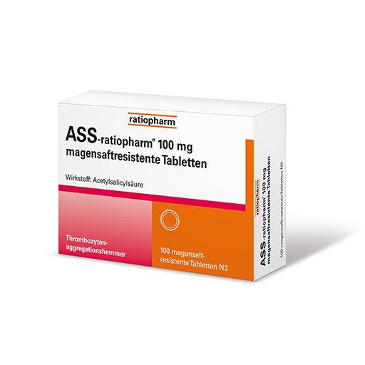 ASS-ratiopharm 100 mg magensaftres.Tabletten (100 Stk) -  medikamente-per-klick.de