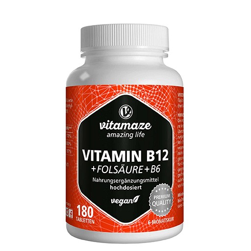VITAMIN B12 1.000 µg hochdos.+B9+B6 vegan Tabl. (180 Stk) -  medikamente-per-klick.de