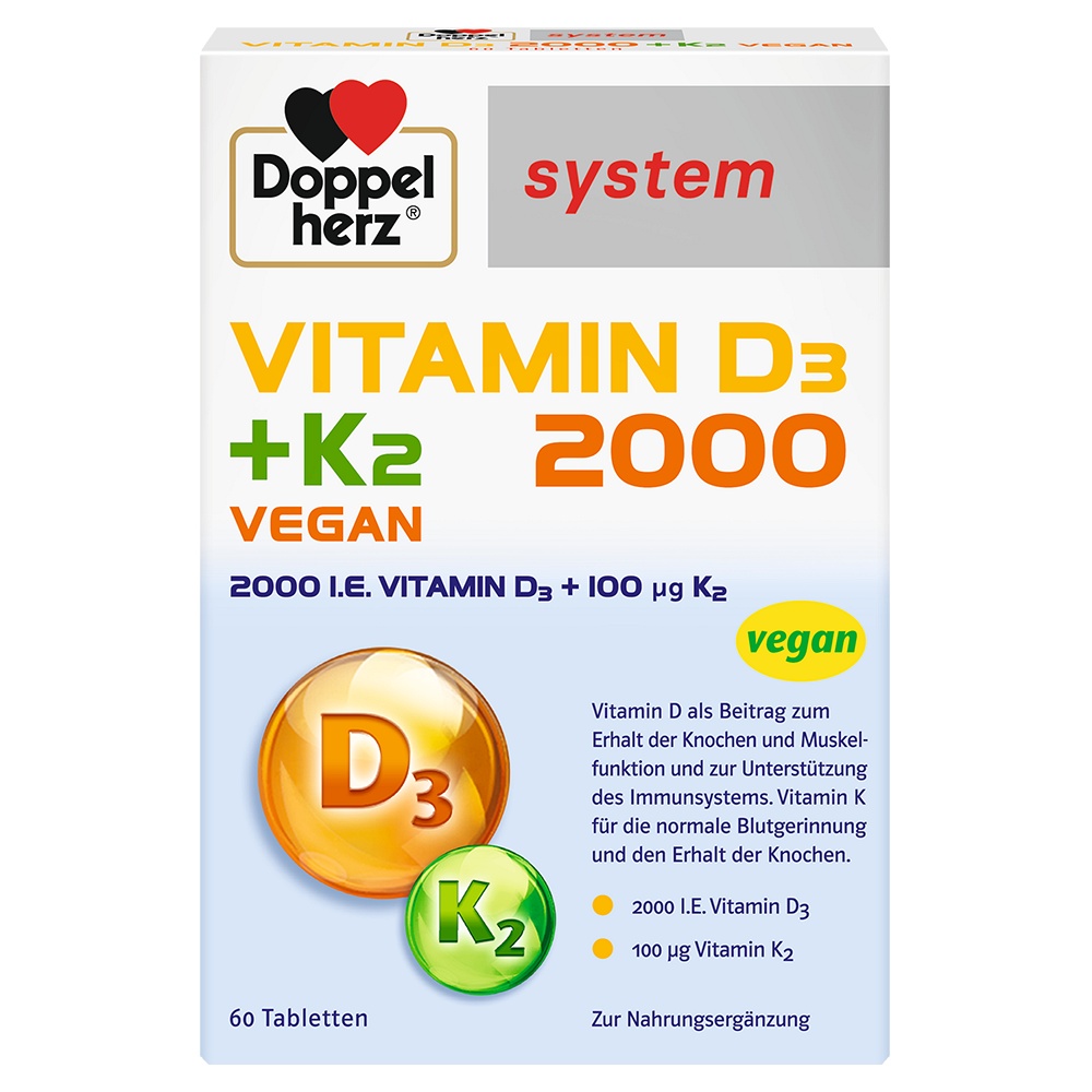 DOPPELHERZ Vitamin D3 2000+K2 system Tabletten (60 Stk) -  medikamente-per-klick.de