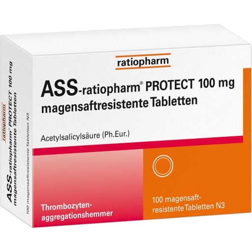 ASS-ratiopharm PROTECT 100 mg magensaftr.Tabletten (100 Stk) - medikamente -per-klick.de