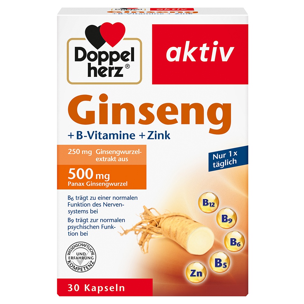 DOPPELHERZ Ginseng 250+B-Vitamine+Zink Kapseln (30 Stk) -  medikamente-per-klick.de