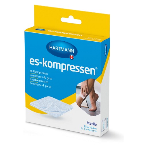 ES-KOMPRESSEN steril 7,5x7,5 cm 8fach 17fädig (5X2 Stk) -  medikamente-per-klick.de