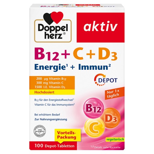 DOPPELHERZ B12+C+D3 Depot aktiv Tabletten (100 Stk) - medikamente-per-klick .de