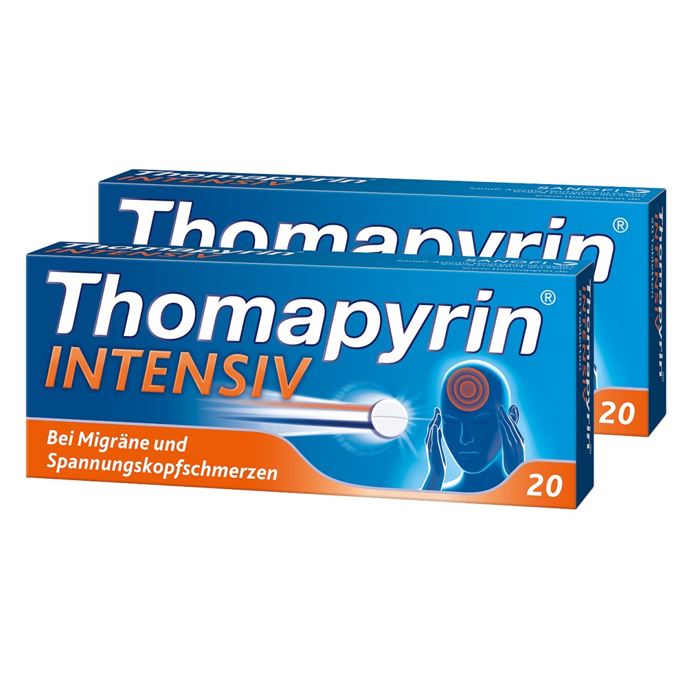 Thomapyrin INTENSIV bei Migräne & Kopfschmerzen - 2x20 Stück -  medikamente-per-klick.de